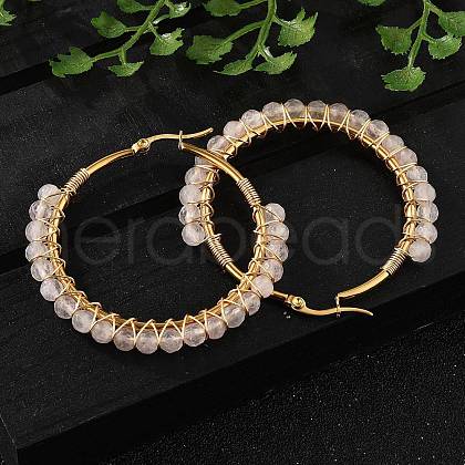 Beaded Hoop Earrings X-EJEW-JE03830-03-1