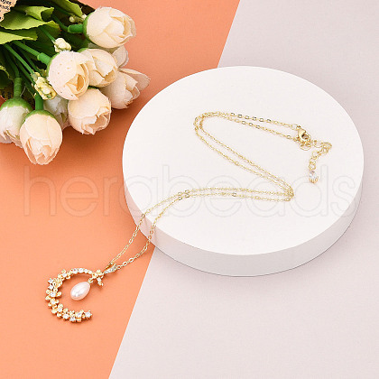 Brass Clear Cubic Zirconia Crescent Moon Pendant Necklaces NJEW-N056-02G-1