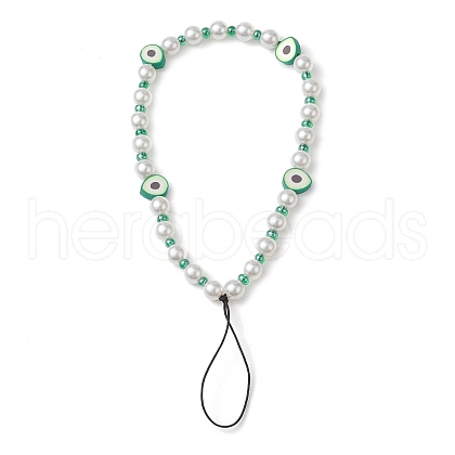 Fruits Polymer Clay & Imitated Pearl & Glass Beaded Mobile Straps HJEW-JM01641-02-1