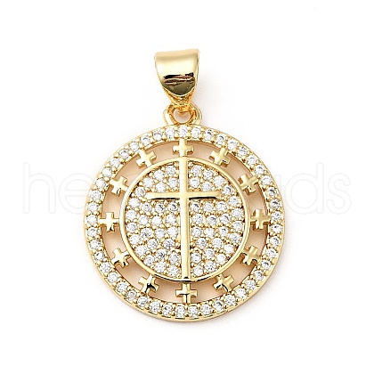 Rack Plating Brass Micro Pave Clear Cubic Zirconia Pendants KK-E060-23G-1