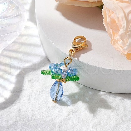 Glass & Acrylic & Shell Pearl Flower Pendant Decorations HJEW-MZ00209-02-1