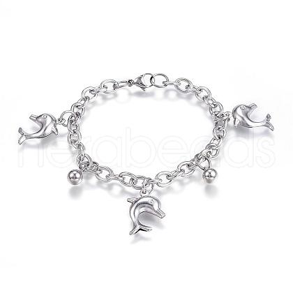 Tarnish Resistant 304 Stainless Steel Charm Bracelets BJEW-G544-04P-1