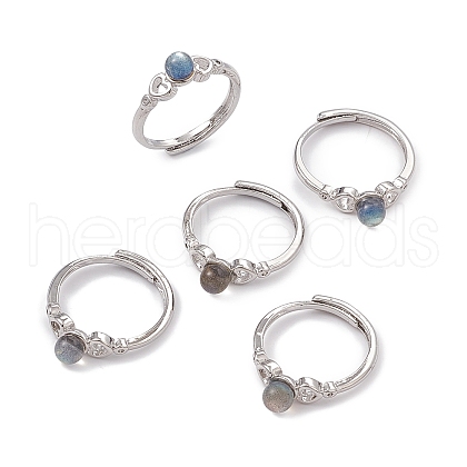Heart Natural Labradorite Adjustable Rings RJEW-G273-13P-01-1
