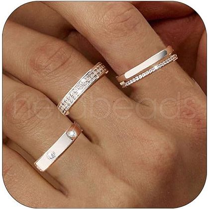3Pcs 3 Styles Zinc Alloy Micro Pave Clear Cubic Zirconia Finger Rings FS-WG142C0-04-1