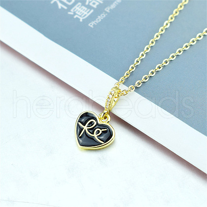 Brass Enamel Faith Fe Heart Pendant Necklaces with Clear Cubic Zirconia for Women FS-WGC0F61-04-1