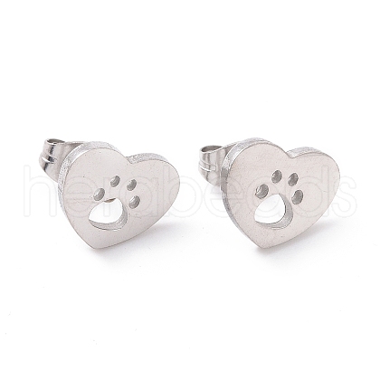 304 Stainless Steel Heart with Dog Paw Print Stud Earrings for Women EJEW-G328-02P-1