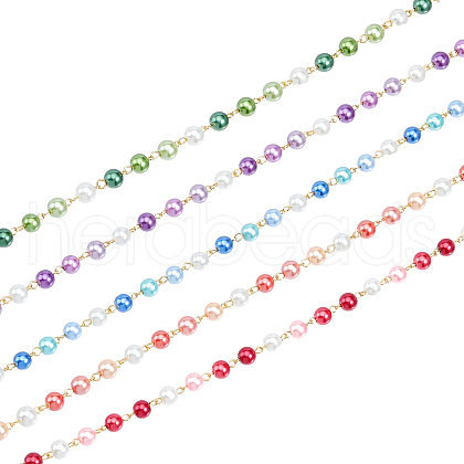 CHGCRAFT 5Pcs 5 Color Handmade Glass Pearl Beaded Chain AJEW-CA0003-32-1