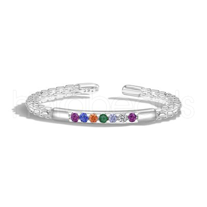 925 Sterling Silver Micro Pave Cubic Zirconia Open Cuff Rings for Women RJEW-K253-08S-1