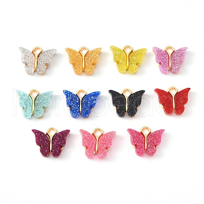 Alloy Enamel Pendants with Glitter Powder and Zinc Alloy Hanging Plating ENAM-R056-01-1