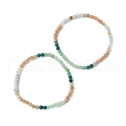 4mm Faceted Natural Mixed Gemstone Round Beaded Stretch Bracelets for Women BJEW-JB10735-1