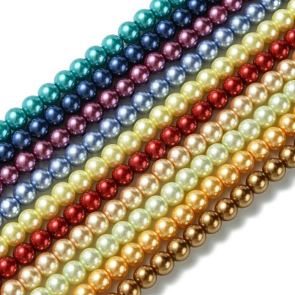 Eco-Friendly Dyed Glass Pearl Round Bead Strands HY-A002-6mm-M-1