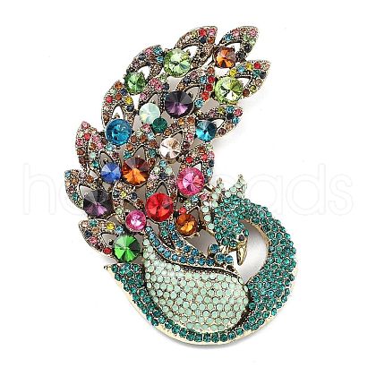 Peacock Alloy Rhinestone Brooch for Backpack Clothes JEWB-P046-04AG-1