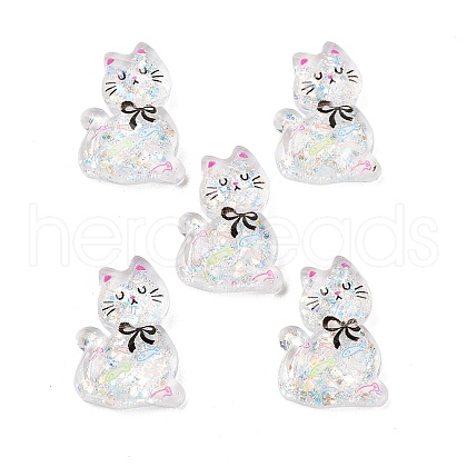 Transparent Resin Bowknot Kitten Decoden Cabochons RESI-M045-07D-1