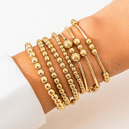 7Ps 7 Styles Brass & CCB Beaded Stretch Bracelet & Beads Bnagle Set WGE7C54-01-1