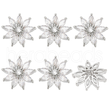 6Pcs 1-Hole Alloy Micro Pave Clear Cubic Zirconia Shank Buttons BUTT-FG0001-27-1