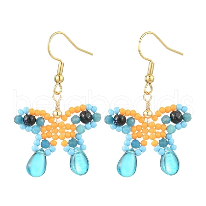 Synthetic Blue Goldstone & Natural Apatite Dangle Earrings EJEW-MZ00318-01-1