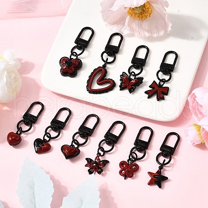 10Pcs Red and Black Double Screen Alloy Pendant Decorations HJEW-JM03458-1