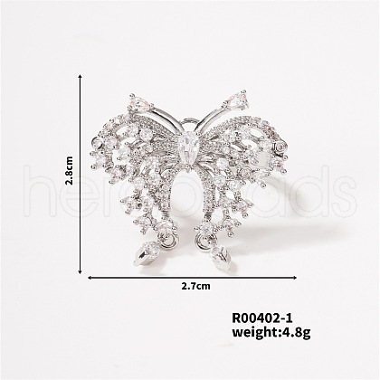 Butterfly Brass Micro Pave Cubic Zirconia Open Cuff Ring for Women BS0531-1-1