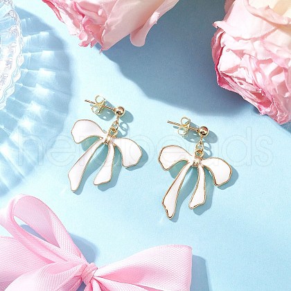 Bowknot Alloy Enamel Dangle Stud Earrings EJEW-JE06448-02-1