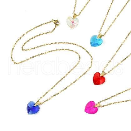 Heart Glass Pendant Necklaces NJEW-K117-01G-1