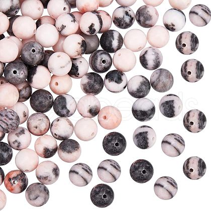 Olycraft 2 Strands Natural Zebra Jasper Round Beads Strands G-OC0002-35-1