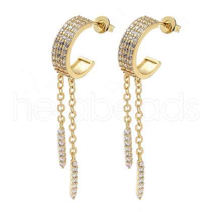 Brass Micro Pave Clear Cubic Zirconia Stud Earrings EJEW-A045-01G-1