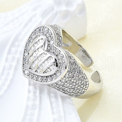 Brass Micro Pave Clear Cubic Zirconia Cuff Rings for Women RJEW-G347-01P-1