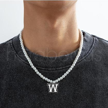 PVC Initial Pendant Plastic Pearl Round Beaded Necklaces for Women Men FS-WGA2226-02-1