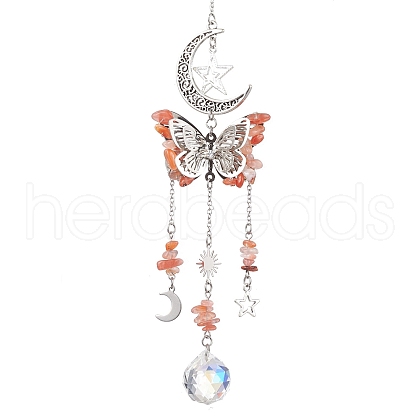 Alloy Hollow Moon Butterfly Hanging Ornaments HJEW-TA00173-03-1