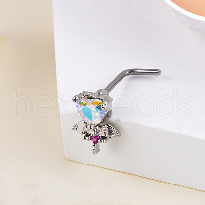 Bohemian Style 304 Stainless Steel Pave Clear AB & Deep Pink Cubic Zirconia L-Shaped Nose Rings FS-WG96CDA-18-1