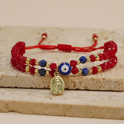 Red Glass Beads Braided Bead Double-strands Bracelets SC1983-2-1