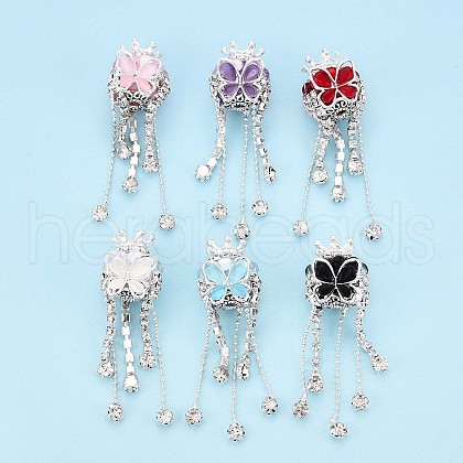 Butterfly & Crown Alloy Rhinestone Tassel Chain Dangle Beads OACR-N141-03-1