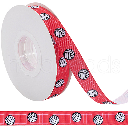 25 Yards Sport Ball Theme Printed Polyester Grosgrain Ribbon OCOR-WH20002-03B-01-1