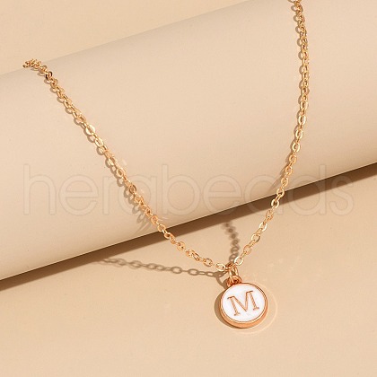 Alloy White Enamel Disc with Initial Pendant Necklaces for Women WG552C5-13-1