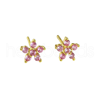 Elegant Sterling Silver Plum Cubic Zirconia Blossom Stud Earrings for Women VQ1749-15-1