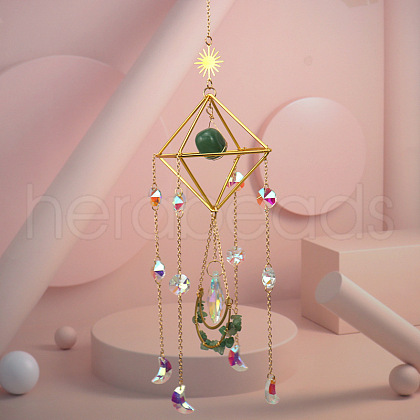 Green Aventurine Crystal Glass Sun Catcher Pendant PW-WGEA568-04-1