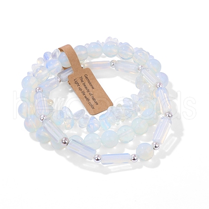 3Pcs Synthetic Opalite Bead Bracelet  Sets for Men PW-WG3CBCD-11-1
