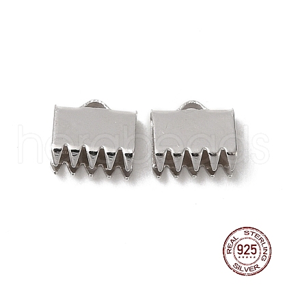 Anti-Tarnish Rhodium Plated 925 Sterling Silver Ribbon Ends STER-D006-27P-1
