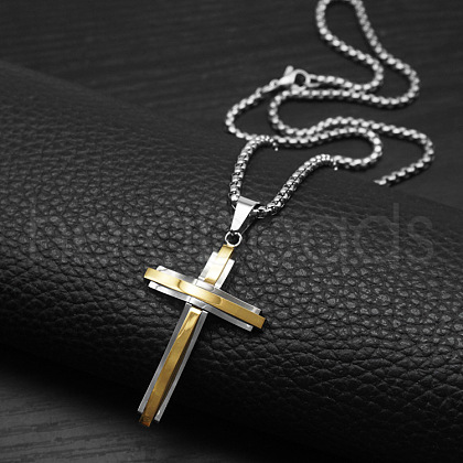 Cross 304 Stainless Steel Pendant Box Chain Long Necklaces for Men FS-WG328E8-03-1