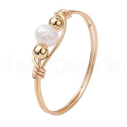 Mother's Day Jewellery Copper Wire Wrapped Natural Cultured Freshwater Pearl Beads Finger Rings for Women RJEW-JR00775-01-1