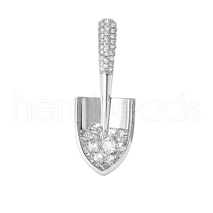 Brass Clear Cubic Zirconia Shovel Tool Brooch PW-WG6D099-02-1