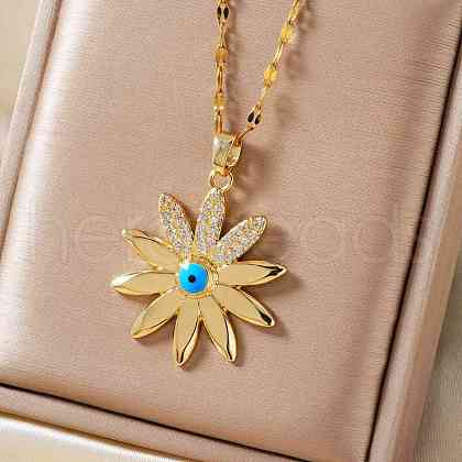 Vintage Elegant Brass Micro Pave Clear Cubic Zirocnia Enamel Evil Eye Daisy Pendant Necklaces for Women PF8870-2-1