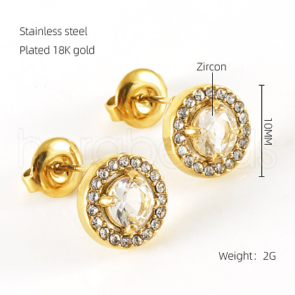 304 Stainless Steel Cubic Zirconia Stud Earrings FS-WGD0B7C-06-1