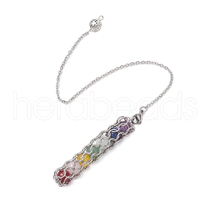 7 Chakra Round Natural Amethyst & Lapis Lazuli & Rose Quartz & Green Aventurine & Dyed Quartz & Carnelian & Synthetic Citrine Dowsing Pendulums PALLOY-JF03658-02-1