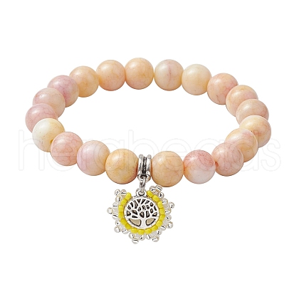 10.5mm Round Opaque Crackle Glass Beaded Stretch Bracelets BJEW-MZ00080-02-1