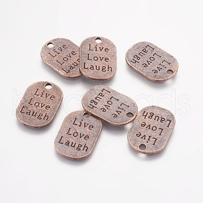 Tibetan Style Alloy Flat Oval Carved Affirmation Word Live Love Laugh Pendants X-TIBEP-22066-R-NR-1