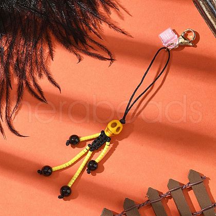 Halloween Theme Skeleton Glass Seed & Natural Black Onyx & Synthetic Turquoise Beaded Pendant Decorations HJEW-MZ00284-03-1