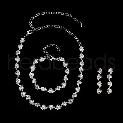 Flat Round Brass Rhinestone Chain Necklaces & Stud Earrings & Bracelets FS-WGE4E6D-07-1
