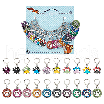 Dog Paw Print Alloy Enamel with Glitter Powder Pendant Stitch Markers HJEW-AB00447-1