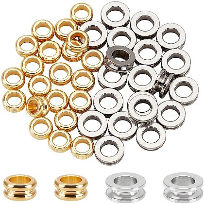 Unicraftale 40Pcs 2 Colors 304 Stainless Steel Grooved Beads STAS-UN0026-21-1